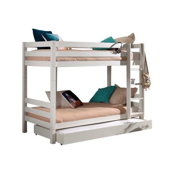 Бяло двуетажно детско легло от масивен бор с място за съхранение PINO – Vipack