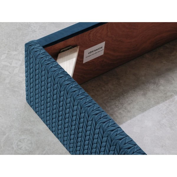 Синьо тапицирано двойно легло с място за съхранение с решетка 160x200 cm Adele - Bobochic Paris-image-4