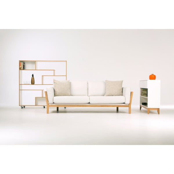 Бяла етажерка за книги с дървен ръб 140x143 cm Southbury - Woodman-image-1