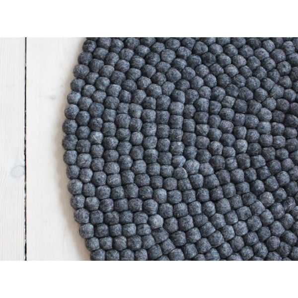 Антрацитен вълнен килим с топки , ⌀ 120 cm Ball Rugs - Wooldot