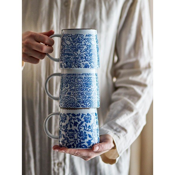 Бели/сини глинени чаши в комплект 3 бр. Molly – Bloomingville-image-1