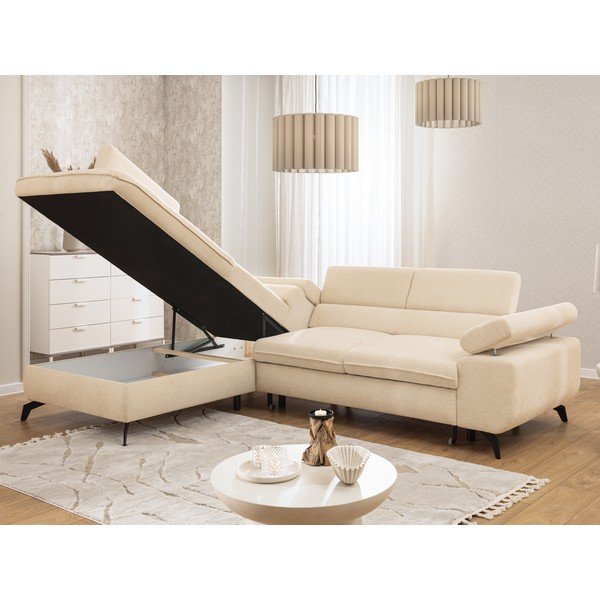 Кремав шенилов ъглов диван (ляв ъгъл/L форма) Marbeya  – Ropez-image-1