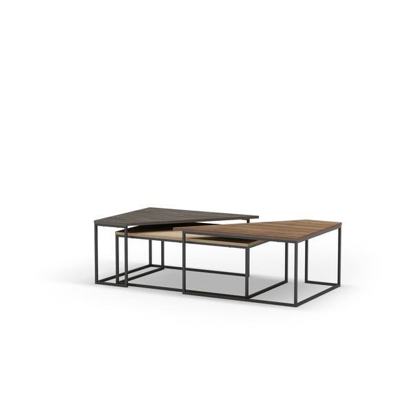 Масички за кафе в комплект от 3 броя с плот от орехово дърво в естествен цвят 70x110 cm Titan - Marckeric-image-4