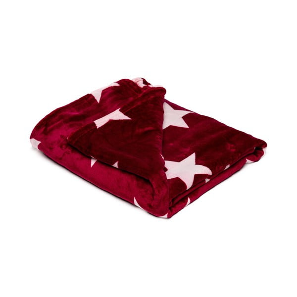 Бургундско червено микро плюшено одеяло Stars, 150 x 200 cm - My House