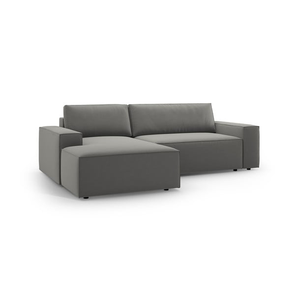 Светлосив кадифен разтегателен с място за съхранение ъглов диван (ляв ъгъл) Jodie – Micadoni -image-2