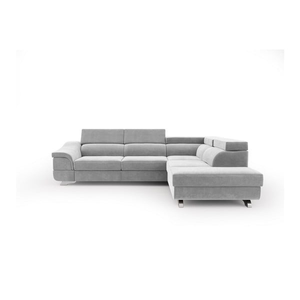 Светлосив ъглов диван с кадифена тапицерия Apollon, десен ъгъл - Windsor & Co Sofas