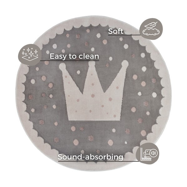 Сив детски килим ø 140 cm Crown - Hanse Home-image-4