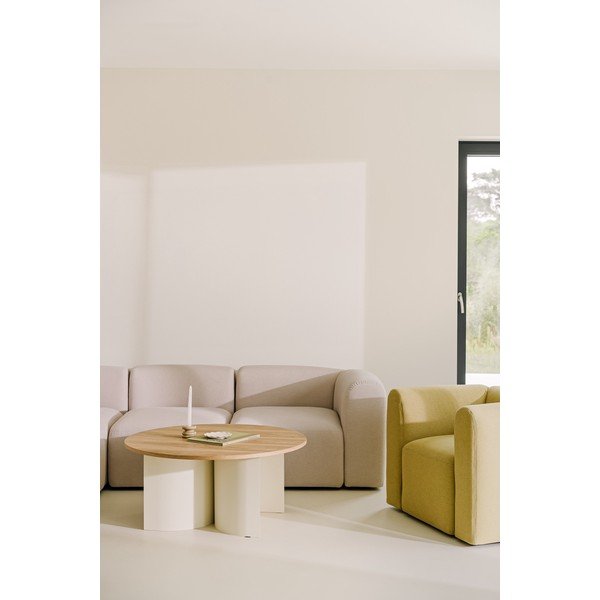 Кремава/в естествен цвят кръгла масичка за кафе с ясенов плот ø 95 cm Gavo – noo.ma-image-2