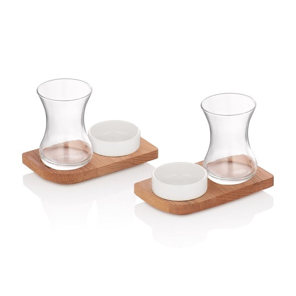 Дървени подноси за сервиране с купички и чаши в комплект от 2 броя - Hermia