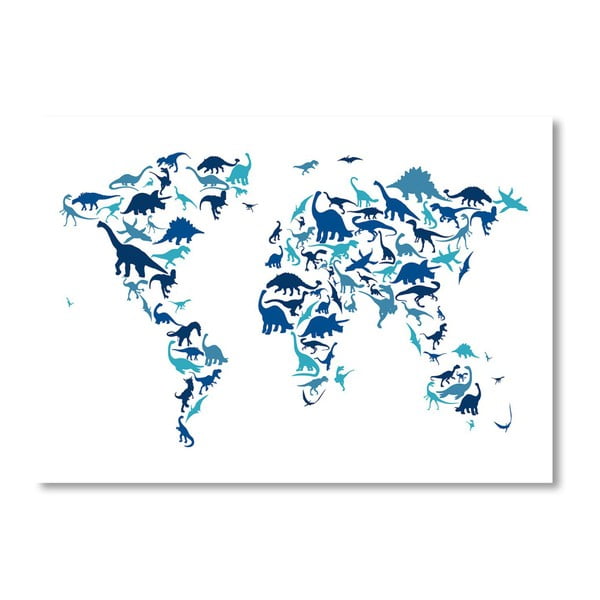 Plakát s modrou mapou světa Americanflat Dinosaur, 60 x 42 cm