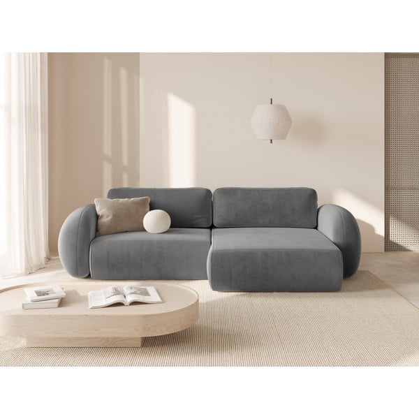 Тъмносив кадифен сгъваем/с място за съхранение ъглов диван Tonale – Cosmopolitan Design-image-1