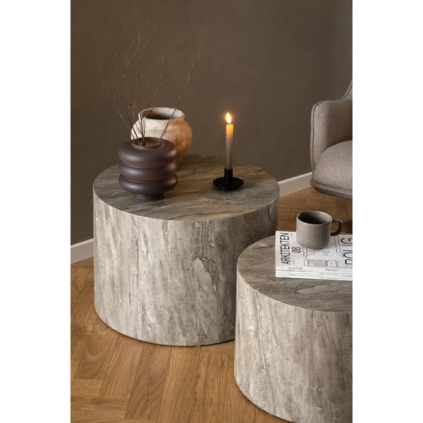 Сиви кръгли масички за кафе в комплект от 2 бр. от камък ø 58 cm Dice – Actona-image-1
