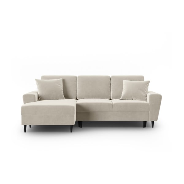 Бежов кадифен разтегателен ъглов диван с място за съхранение (ляв ъгъл) Kyoto – Cosmopolitan Design