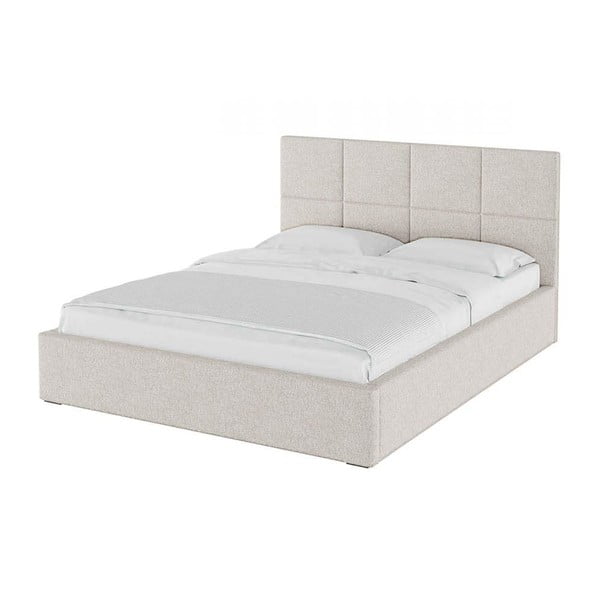 Бежово тапицирано двойно легло с място за съхранение с решетка 160x200 cm Bufo Bed - MESONICA