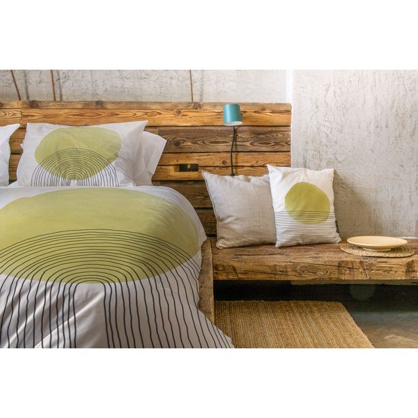 Бежово и жълто памучно спално бельо от сатен , 200 x 200 cm Rising Sun - Butter Kings-image-1