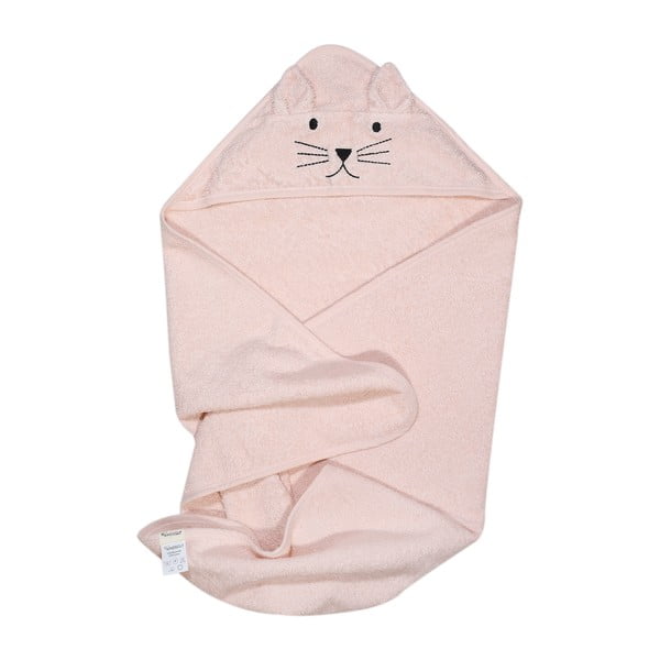 Розова памучна бебешка кърпа с качулка на котка - Kindsgut-image-2