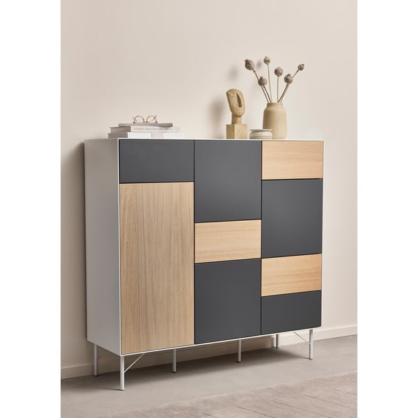 Висок скрин с дъбов декор в антрацитно-естествен цвят 136x133 cm Edge by Hammel - Hammel Furniture-image-1