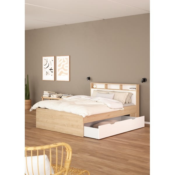 Двойно легло от дъбов декор с място за съхранение без ламелно дъно в естествен цвят 140x200 cm Ikast – Tvilum-image-1