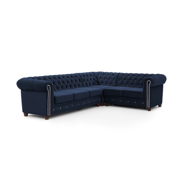 Син кадифен сгъваем ъглов диван (десен ъгъл/L форма) York Blik – Ropez