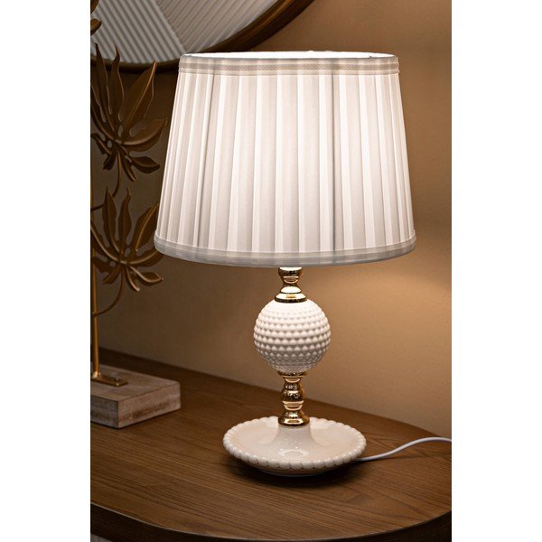 Бяла настолна лампа с текстилен абажур (височина 40 cm) Napoli – Mauro Ferretti-image-1