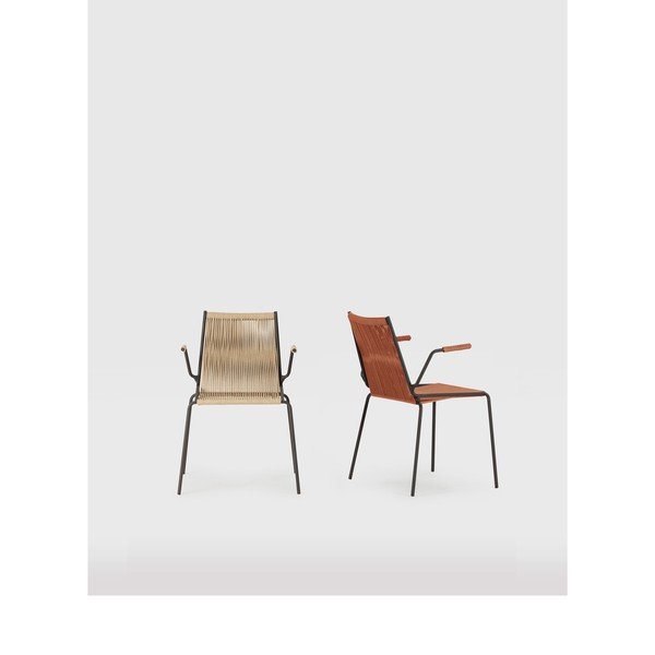 Теракотени метални трапезни столове в комплект с подлакътници/за подреждане 2 бр. Emily – Marckeric-image-1