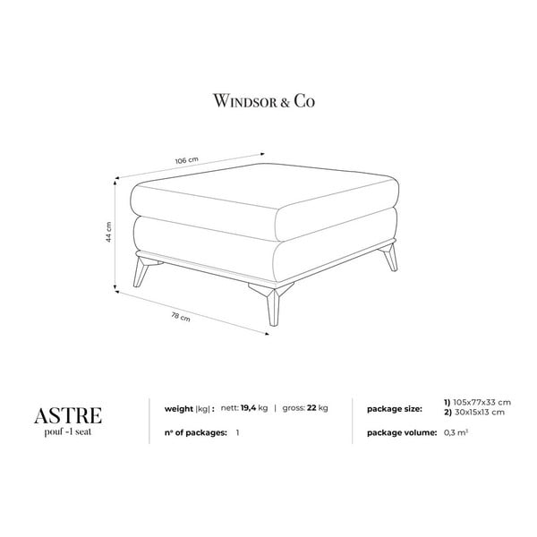 Тъмносив пуф с кадифена тапицерия Astre - Windsor & Co Sofas-image-4