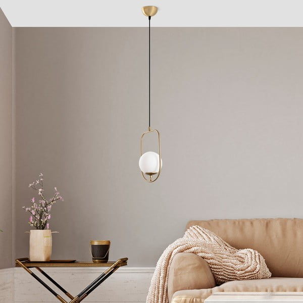 Висящо осветително тяло в златисто със стъклен абажур Skew – Opviq lights-image-1