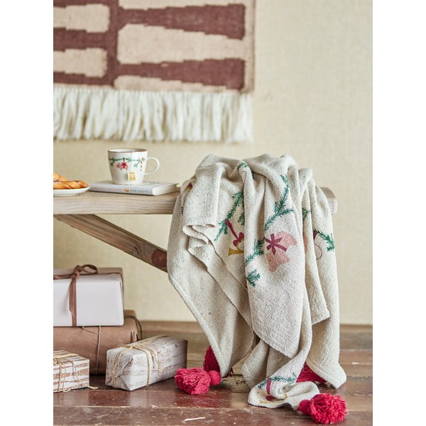 Кремаво одеяло с коледен мотив 130x160 cm Yule – Bloomingville-image-1