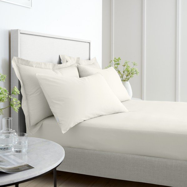 Кремав еластичен чаршаф от памук перкал 90x190 cm Cotton Percale – Bianca-image-2