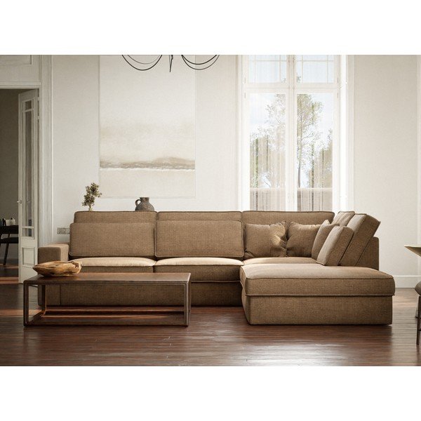 Светлокафяв шенилов ъглов диван (десен ъгъл/L форма) Kirou – Maison de Rêve-image-4