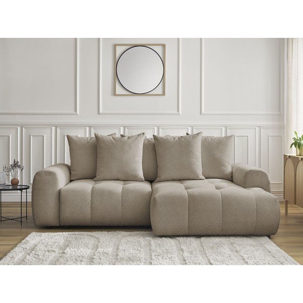 Бежов шенилов  разтегателен ъглов диван с място за съхранение (десен ъгъл) Roxelane – Bobochic Paris-image-1