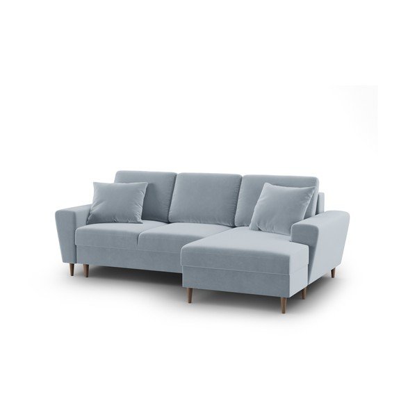 Светлосин кадифен разтегателен ъглов диван с място за съхранение (десен ъгъл) Kyoto – Cosmopolitan Design-image-1