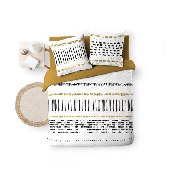 Двойно удължено памучно спално бельо в цвят горчица/бяло 240x220 cm Chicago – douceur d'intérieur-image-4