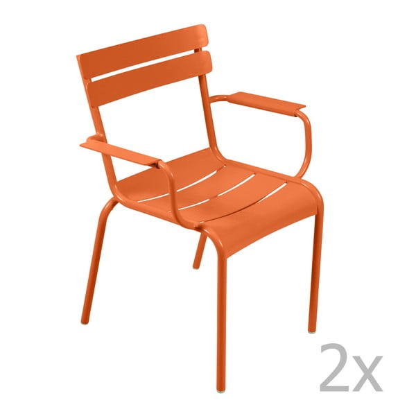Sada 2 oranžových židlí s područkami Fermob Luxembourg
