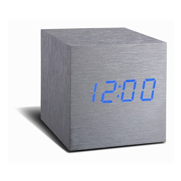 Сив будилник със син LED дисплей Часовник Cube Click - Gingko