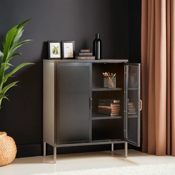 Сива стоманена витрина 80x102x40 cm Acier – Premier Housewares-image-1