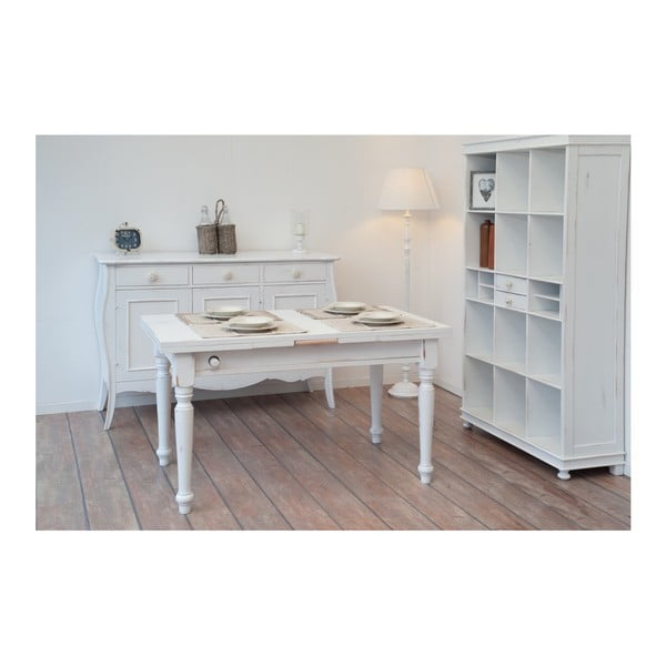 Bílý dřevěný jídelní stůl s výsuvnou pracovní deskou Castagnetti, 140 x 80 cm