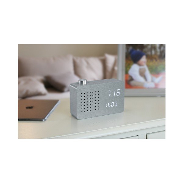 Сив будилник с бял LED дисплей и Radio Click Clock - Gingko-image-4