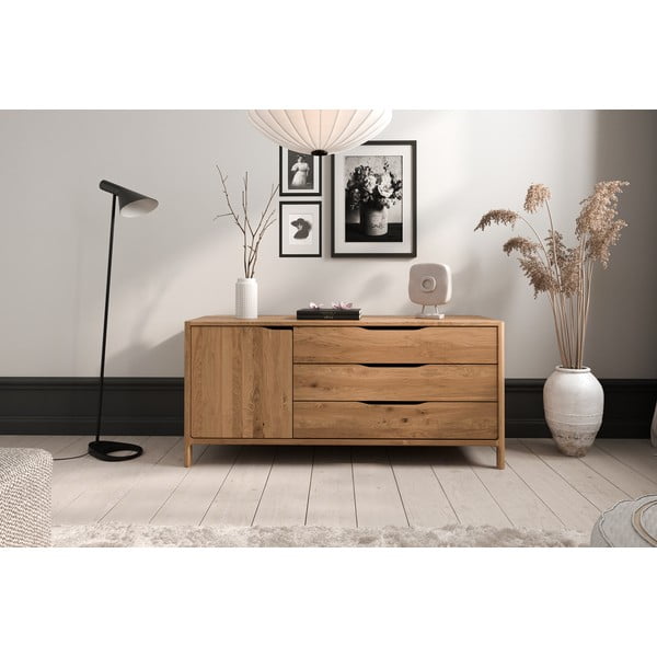 Нисък скрин от масивен дъб в естествен цвят 140x64 cm Twig – The Beds-image-3