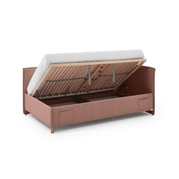 Розово тапицирано ъглово детско легло 90x200 cm с място за съхранение с включена подматрачна рамка Fun – Meise Möbel-image-2