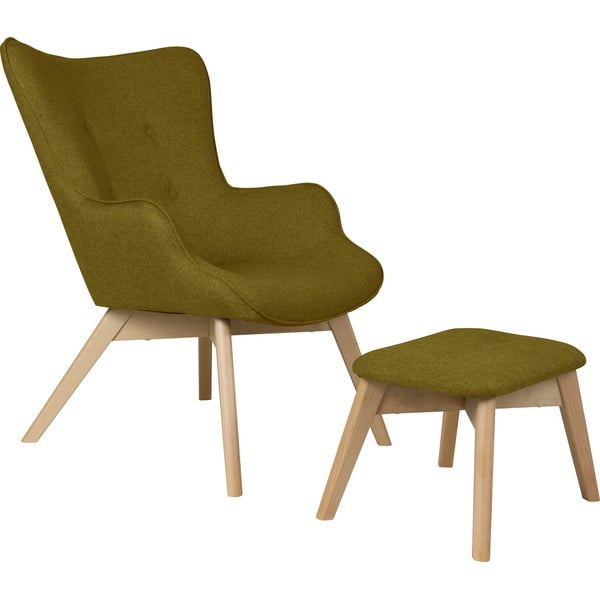 Зелен фотьойл с табуретка Niko – Ropez