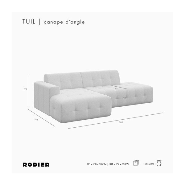 Сив кадифен ъглов диван (ляв ъгъл) Tuil – Rodier-image-4