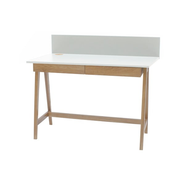 Бяло бюро с основа от ясенова дървесина, дължина 110 cm Luka - Ragaba