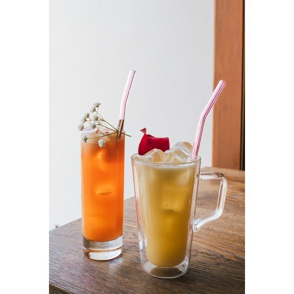 Комплект от 6 розови стъклени сламки за пиене, дължина 23 cm - Vialli Design-image-1