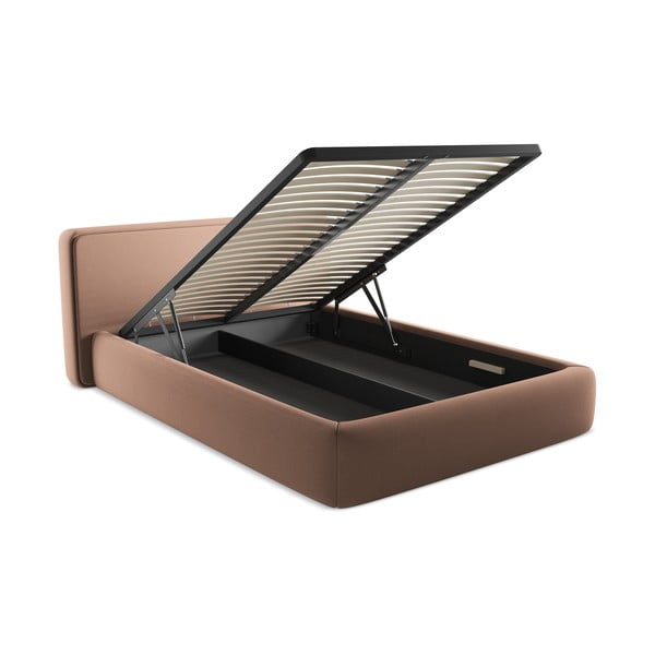 Светлорозово двойно тапицирано легло с място за съхранение и включена подматрачна рамка 140x200 cm Kiana – Makamii-image-3