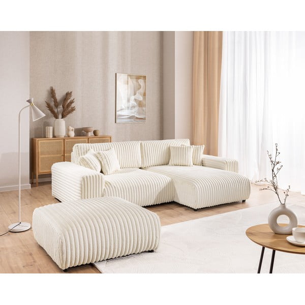 Кремава табуретка  от рипсено кадифе Justin – Ropez-image-3