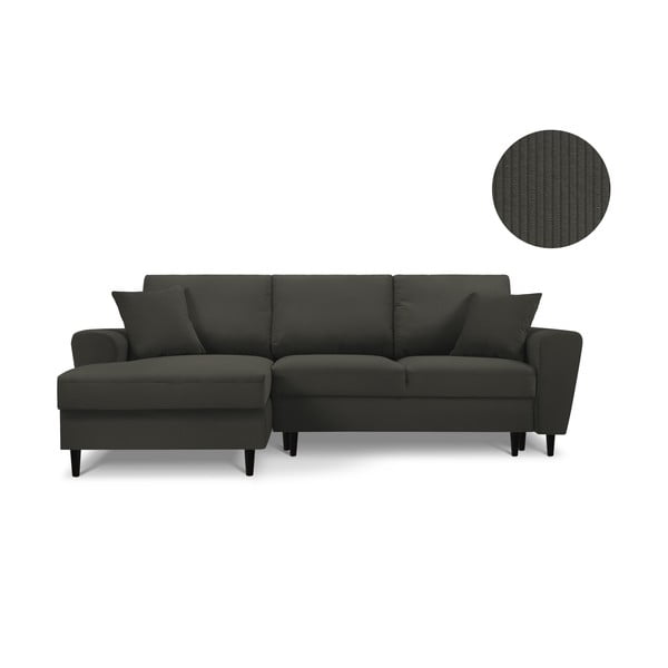 Черен ъглов велурен разтегателен диван , ляв ъгъл Jazz - Kooko Home