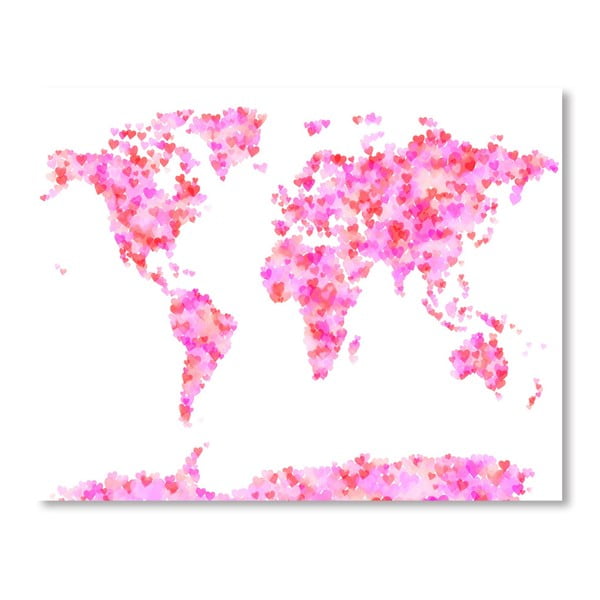 Plakát s růžovou mapou světa Americanflat Sweet, 60 x 42 cm