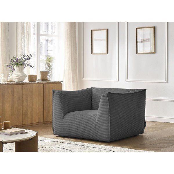 Тъмносиво кресло от рипсено кадифе Giorgia – Bobochic Paris-image-1