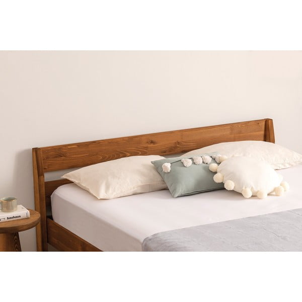 Единично легло от масивен смърч с включена подматрачна рамка в естествен и тъмнокафяв цвят 90x200 cm Venus – Kalune Design-image-3